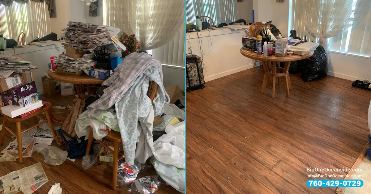 Hoarding cleaning before and after with Bio-One of Oceanside.