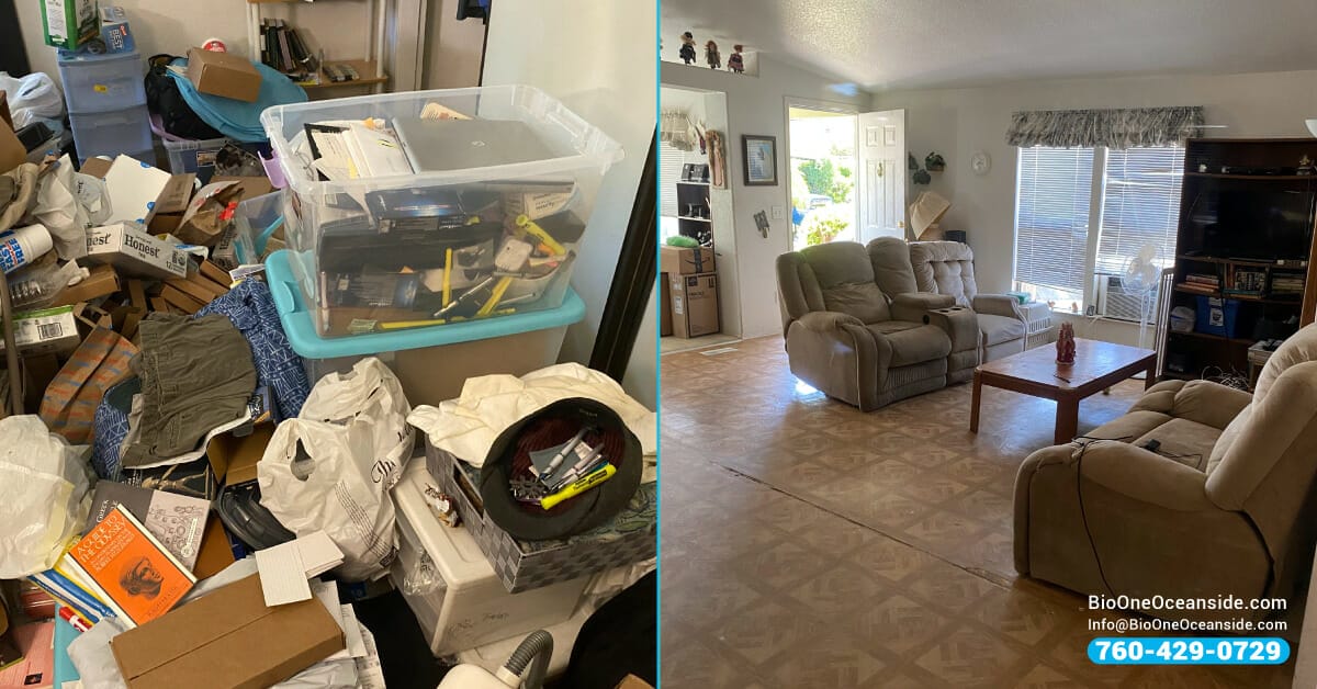 Bio-One of Oceanside's hoarding cleanup service - Before and after.