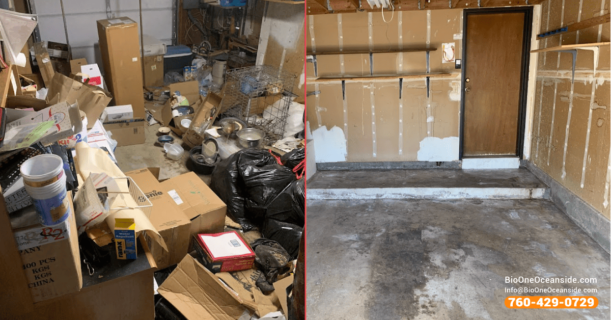 Rodent droppings cleaning before/after. Rodents usually create nests and reproduce in cluttered spaces. 